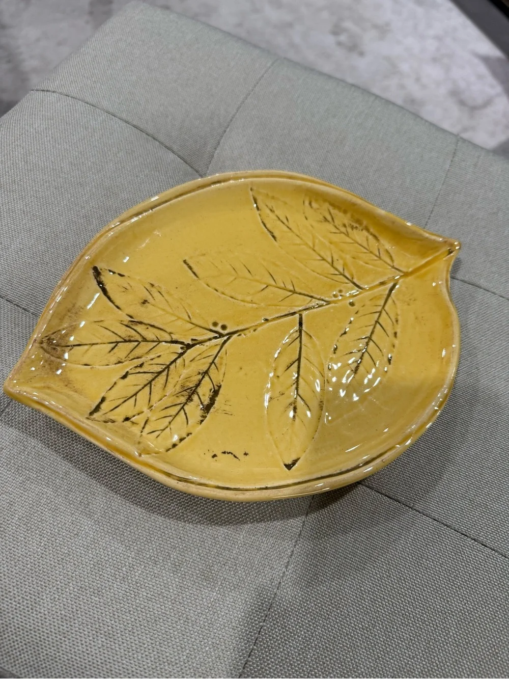 Crate&Barrel Yellow Leaf-Shaped appetizer Ceramic Dish